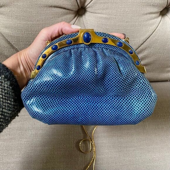 Vintage Finesse La Model Python Snakeskin Jeweled Convertible Clutch Purse RARE - Picture 13 of 14